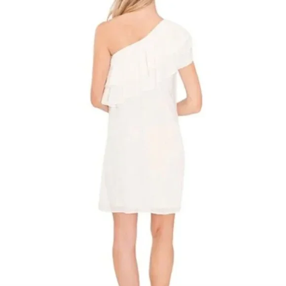 LAST CHANCE; CeCe White One Shoulder Chiffon Swiss Dot Dress, Large, NWT - Picture 6 of 10